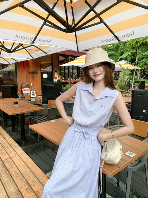 【折后再享2件88折】现货秒杀！最后一波 ！！简约百搭polo领条纹无袖连衣裙 日常219.99 立减90 秒杀129.99！ 商品图10