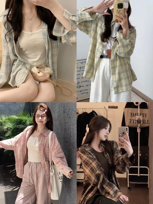 【秋季新款港风格子衬衫】新款oversize宽松慵懒风 外穿衬衣休闲  商品图1