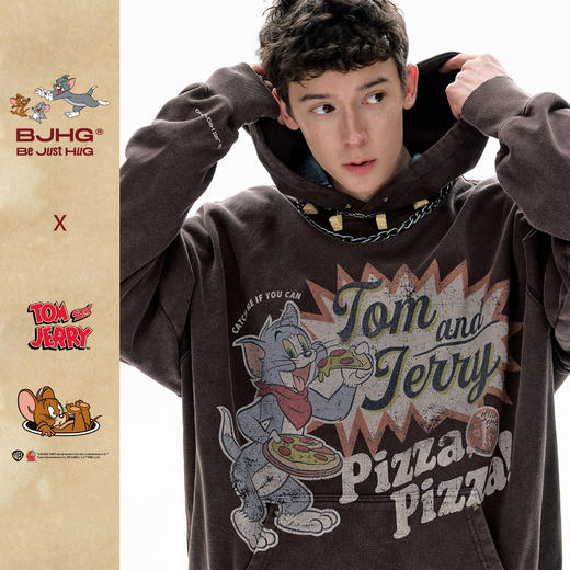【猫和老鼠联名】BJHG不计后果连帽卫衣男秋季美式做旧情侣上衣女 商品图2