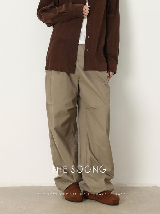THESOONG|"秋日氛围"純棉透气阔腿大口袋绑带休闲工装裤HWKZ7421 商品图2