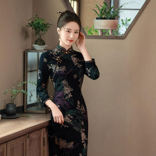 桑缘阁2025年新款旗袍春款长款时尚显瘦复古高档旗袍 商品图3
