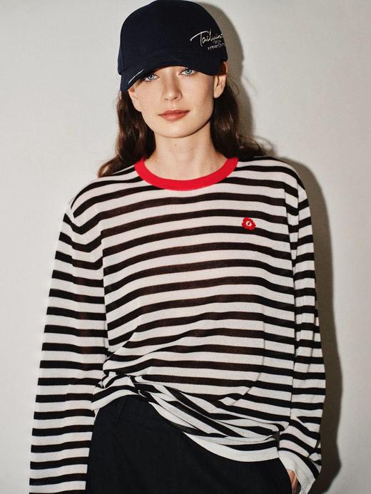 原单Marim*kko白百何同款撞色领条纹长袖tee 商品图0