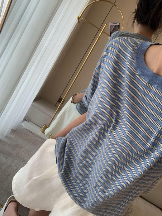 816-1 高端货 TR清爽条纹 软糯羊绒 针织短袖T恤 看相册 商品图2