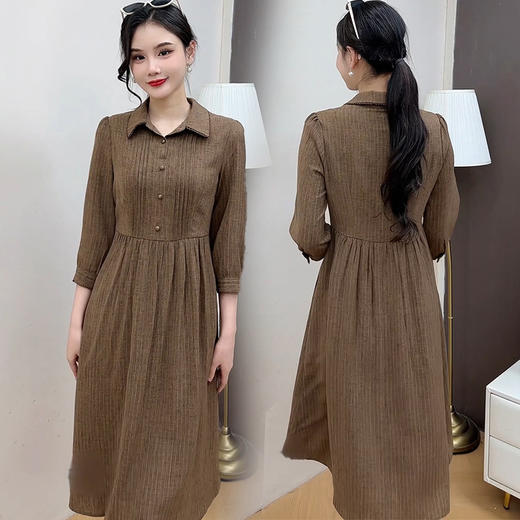 QYM 5A25200-Y时尚七分袖连衣裙收腰不对称中长款A字裙 商品图1