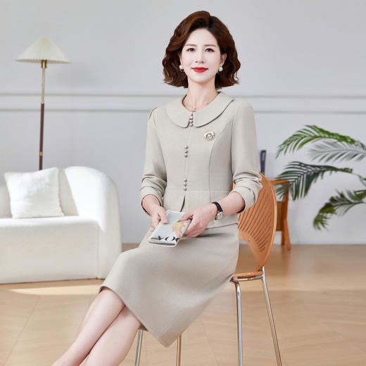 FW 2528洋气妈妈装长袖假两件连衣裙中长款裙 商品图3