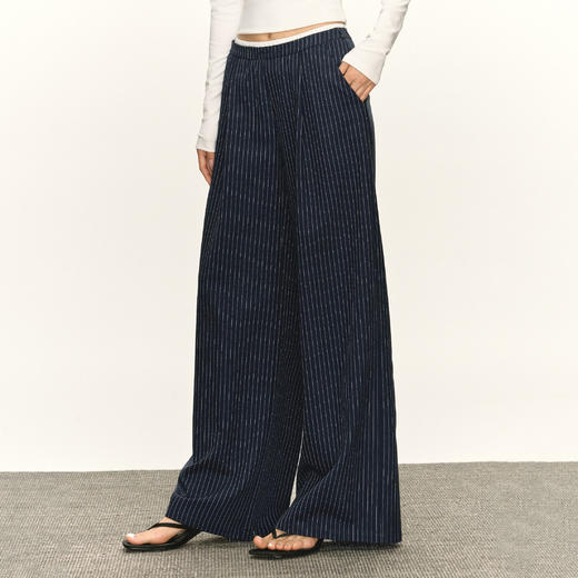 Ariseism 美式复古设计感黑色竖条纹家居裤休闲裤女秋季新款长裤 商品图2