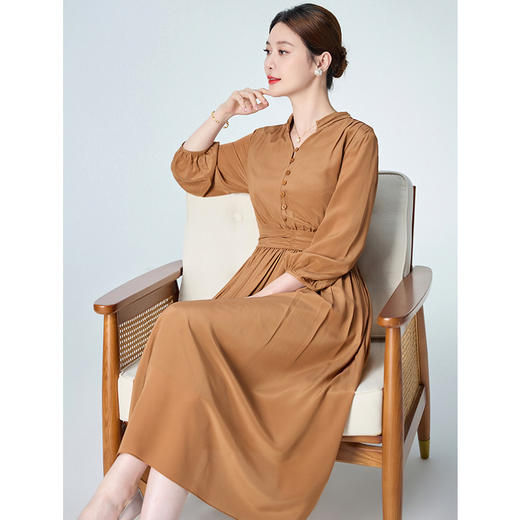 OPH W579-B法式高级感桑蚕丝气质收腰优雅真丝连衣裙 商品图3