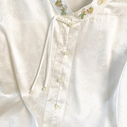 HQG1363#高档提花新中式复古立领绣花长袖衬衫春装新款衬衣女上衣 商品图3