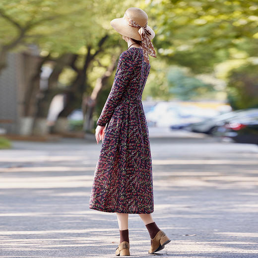 气质遮肚子减龄棉麻，复古裙子长袖碎花连衣裙HR-SYY2657 商品图3
