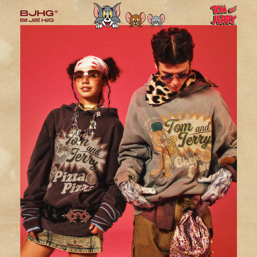 【猫和老鼠联名】BJHG不计后果连帽卫衣男秋季美式做旧情侣上衣女 商品图3