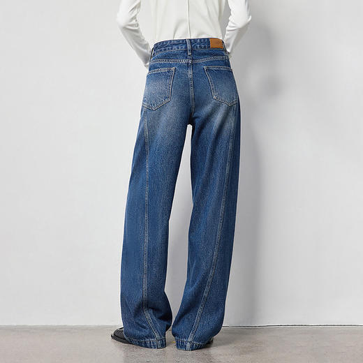 TOYOUTH初语慵懒设计感显瘦斜分割牛仔裤女阔腿裤8438004 商品图3