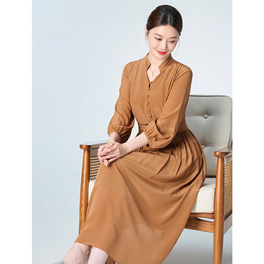 OPH W579-B法式高级感桑蚕丝气质收腰优雅真丝连衣裙 商品图0