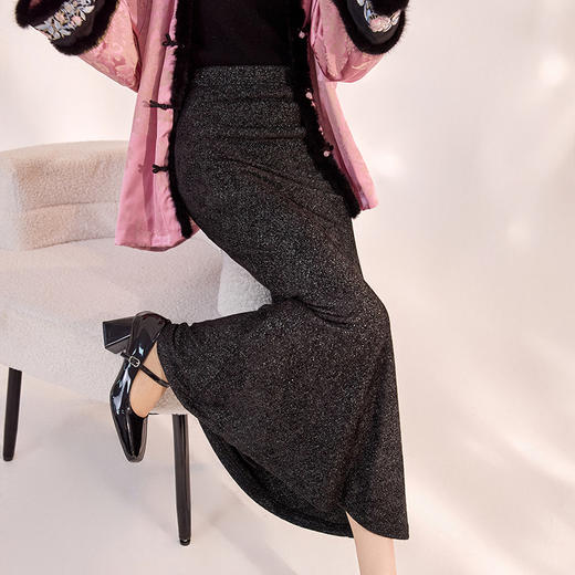 SS MY058新中式高级设计烫金加厚鱼尾裙国风气质半裙 商品图3