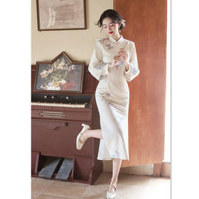 SKY 11505倒大袖国风新中式旗袍改良蕾丝提花旗袍裙