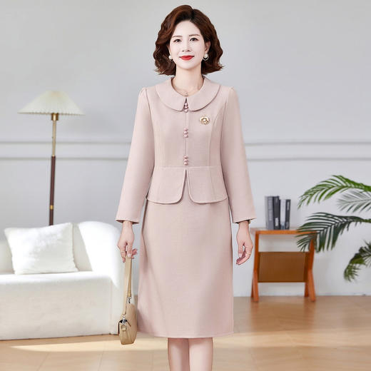 FW 2528洋气妈妈装长袖假两件连衣裙中长款裙 商品图0