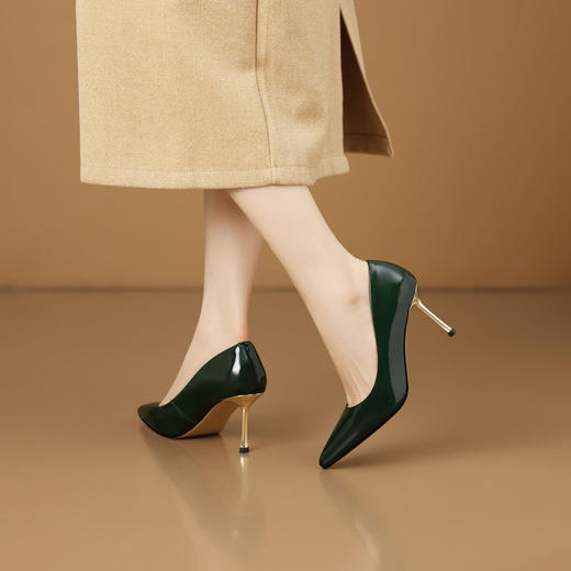 【预售5天】简约真皮尖头浅口单鞋，气质高跟鞋春秋新款细跟优雅亮皮工作鞋HY&H3694 商品图2