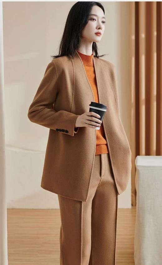 【高端系列】手工定制266款20%山羊绒➕80%羊毛双面尼中款大衣-喜出 商品图5