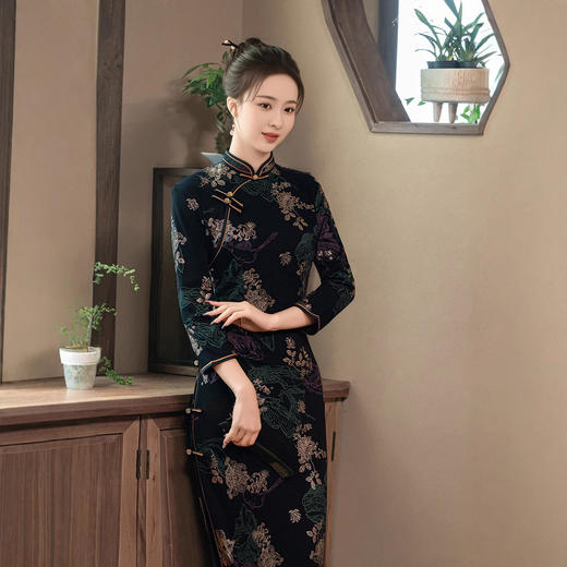 桑缘阁2025年新款旗袍春款长款时尚显瘦复古高档旗袍 商品图4