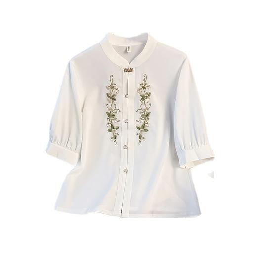 XNS9513新中式复古高档提花刺绣中袖衬衫上衣国潮气质宽松休闲衬衣女 商品图4