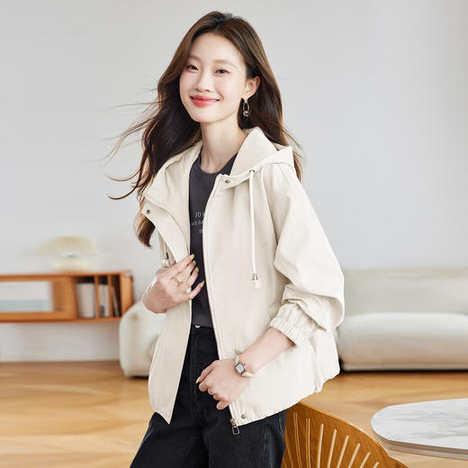 休闲风莫兰迪色短款风衣外套，百搭小个子长袖减龄上衣HR-MUZI68865 商品图3