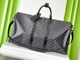 夏季特惠💰1000 原单LV N41413 尺寸：55×31×24cm KEEPALL 黑格旅行袋 变码芯片