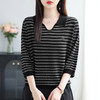 E-6500春秋七分袖妈妈装v领条纹针织衫女2025秋季新款洋气T恤中年上衣潮 商品缩略图3