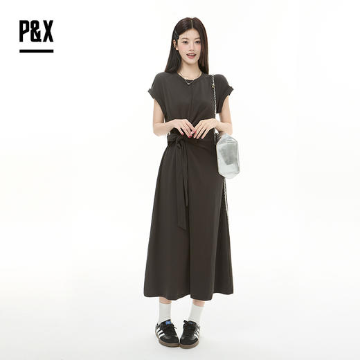 P&X设计师女装2025秋季短袖花苞袖针织连衣长裙825308103 深灰 商品图1