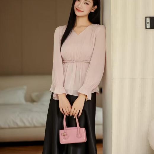 「自」全新升级【铂金会员165/天猫219/差价54】(53156)洛诗琳法式V领长袖雪纺衬衫2025新款秋季气质显瘦上衣女 商品图2