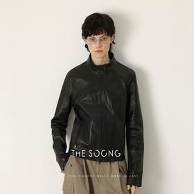 THESOONG"松弛兼容"纯羊皮垂顺廓形哑光面立领皮衣HWPY7530