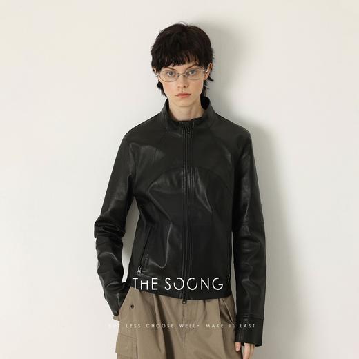 THESOONG"松弛兼容"纯羊皮垂顺廓形哑光面立领皮衣HWPY7530 商品图0