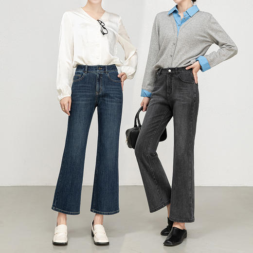 「高货rg」全新升级【铂金会员192/天猫259/差价67】(45518)洛诗琳百搭高腰微喇牛仔裤2025秋季新款四面弹显瘦九分裤 商品图1