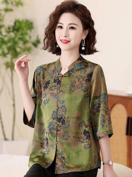夏装新款中老年女装妈妈香云纱真丝衬衫中袖时尚老年人桑蚕丝上衣 商品图0
