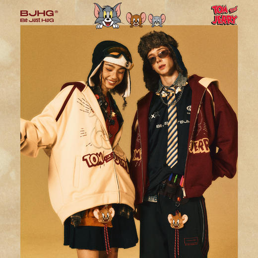 【猫和老鼠联名】BJHG不计后果美式连帽卫衣男款秋季情侣撞色外套 商品图3