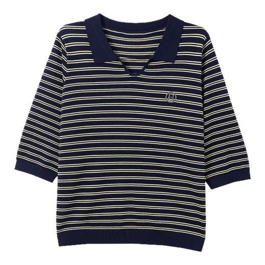 E-6500春秋七分袖妈妈装v领条纹针织衫女2025秋季新款洋气T恤中年上衣潮 商品图4