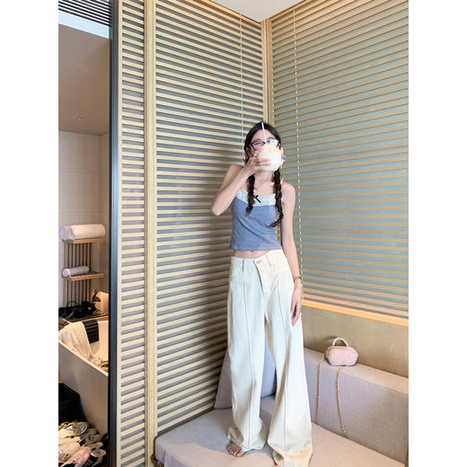 <曾小咸推荐>韩系白色百搭直筒阔腿宽松牛仔裤！ 商品图1