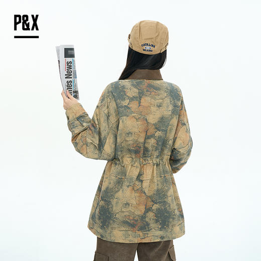 P&X设计师女装2025秋季高街迷彩牛仔中长款外套825313193 花色 商品图4