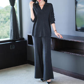 OSL 9319秋季套装时尚洋气宽松上衣+阔腿裤针织两件套装潮