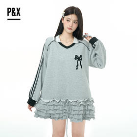 P&X设计师女装2025秋季长袖拼接V领针织连衣短裙825317143 灰色