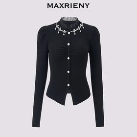 MAXRIENY宫廷复古感套头针织毛衫2024秋冬新款修身显瘦上衣女(货号:MS85SW510)