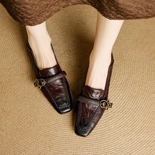 【预售5天】复古英伦风小皮鞋女春秋新款真皮粗跟单鞋舒适乐福鞋女NJMK&K1725 商品图3