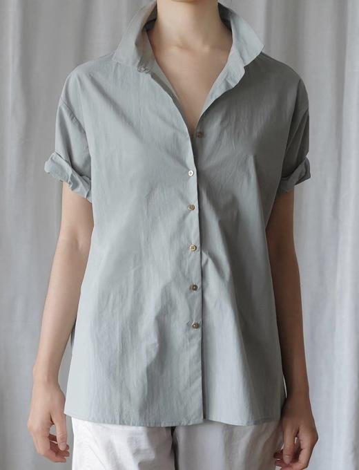 Jai  阴天灰蓝色轻量纸棉撸起袖子衬衫 商品图1