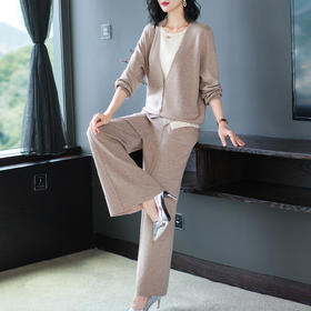 OSL 9315秋季套装时尚洋气拼接针织假两件上衣阔腿裤两件套