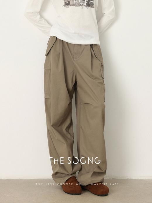 THESOONG|"秋日氛围"純棉透气阔腿大口袋绑带休闲工装裤HWKZ7421 商品图3