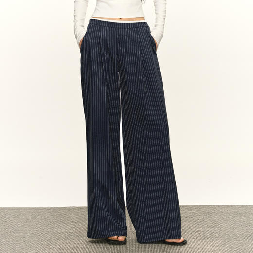 Ariseism 美式复古设计感黑色竖条纹家居裤休闲裤女秋季新款长裤 商品图0