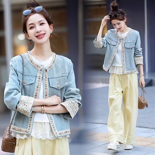 【预售3天】重工轻奢蕾丝拼接短款牛仔外套2025春秋新款时尚名媛减龄百搭XYFS6786 商品图3