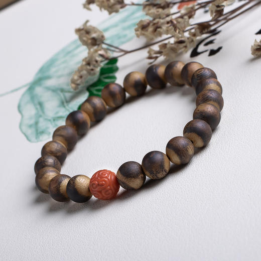 xy0539虎斑纹沉香+南红回纹珠手串 商品图2