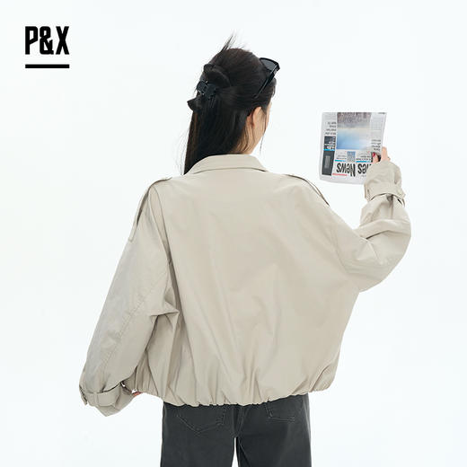 P&X设计师女装2025秋季长袖直筒纯色梭织短款外套825313183 卡其 商品图3