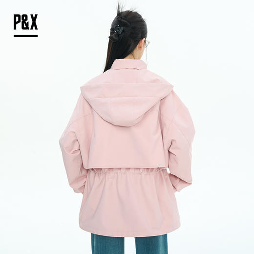P&X设计师女装2025秋季防风极简风口袋短款风衣825319172 粉色 商品图4