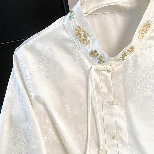 HQG1363#高档提花新中式复古立领绣花长袖衬衫春装新款衬衣女上衣 商品图2