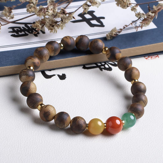 xy0541虎斑纹沉香+南红蜜蜡手串 商品图3